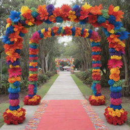 A vibrant and festive archway design inspired by the diverse festivals of the Philippines. Incorporate traditional symbols, costumes, and vibrant colors that reflect the cultural richness and liveliness.