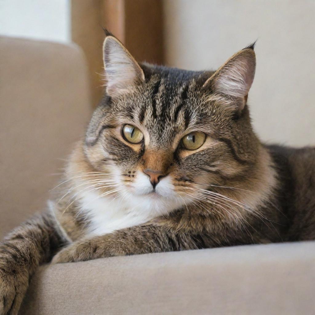 A friendly house cat lounging leisurely