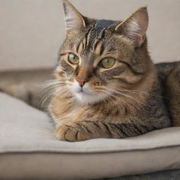 A friendly house cat lounging leisurely