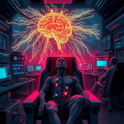 An intense and thought-provoking illustration of electronic warfare intertwined with mind control themes