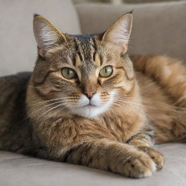 A friendly house cat lounging leisurely