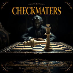 An engaging movie poster design showcasing a chess-themed scene titled 'CHECKMATERS'