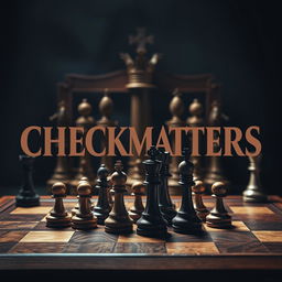 A striking scene inspired by 'The Queen's Gambit', featuring a dramatic chess table in the foreground