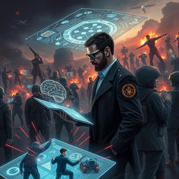 A captivating illustration representing the concept of 5th generation warfare focused on the 'battle of the mind