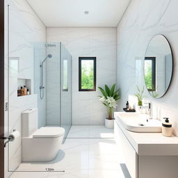 A stylish modern bathroom design with dimensions of 3