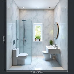 A stylish modern bathroom design with dimensions of 3