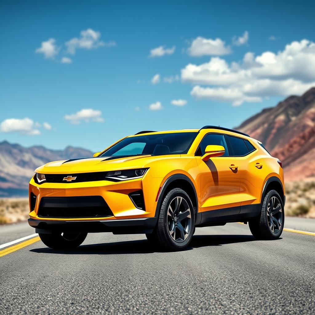 A striking Chevrolet Camaro reimagined as a sporty SUV, featuring aggressive styling similar to the original Camaro but with a taller, more robust body