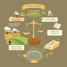 An informative graphic illustrating the concept of intellectual property rights related to agriculture, specifically focusing on farmers' rights to save and use their own seeds