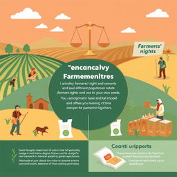 An informative graphic illustrating the concept of intellectual property rights related to agriculture, specifically focusing on farmers' rights to save and use their own seeds