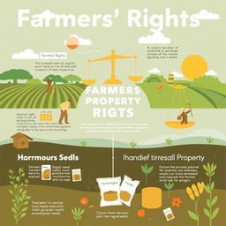 An informative graphic illustrating the concept of intellectual property rights related to agriculture, specifically focusing on farmers' rights to save and use their own seeds