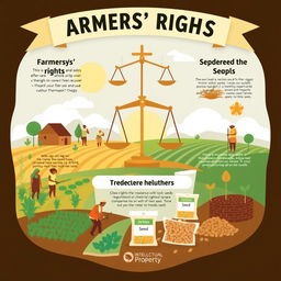 An informative graphic illustrating the concept of intellectual property rights related to agriculture, specifically focusing on farmers' rights to save and use their own seeds