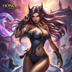 A dynamic and captivating image of Luara from 'Honor of Kings', portrayed in a confident and heroic stance while wearing stylish and intricate lingerie that reflects her unique character design