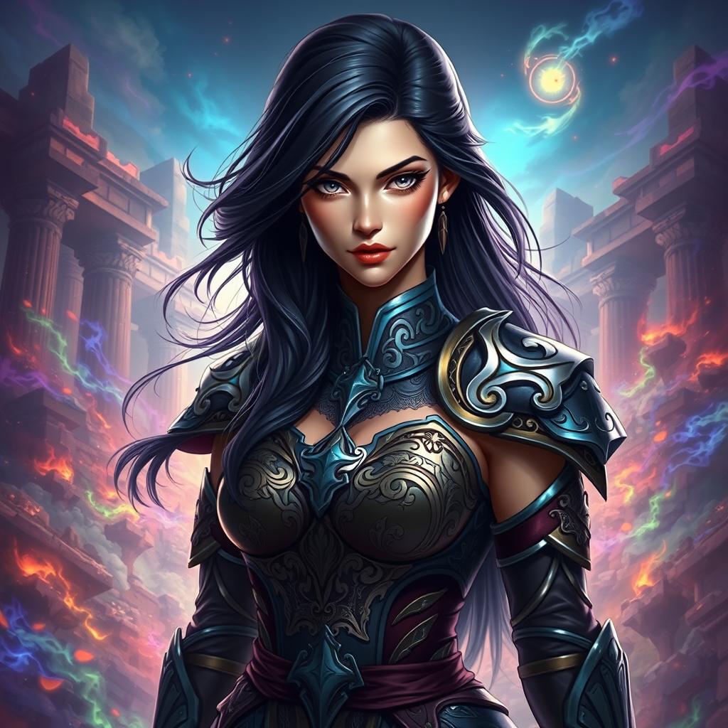 A striking and enchanting image of Luara from 'Honor of Kings', portrayed as a beautiful dark-haired warrior