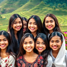 A captivating group portrait of beautiful young Indonesian women, each showcasing their unique beauty