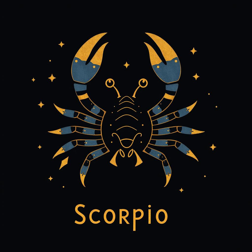 A playful representation of the Scorpio zodiac sign, characterized by a stylized scorpion design