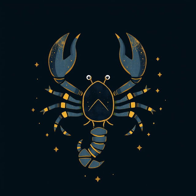 A playful representation of the Scorpio zodiac sign, characterized by a stylized scorpion design