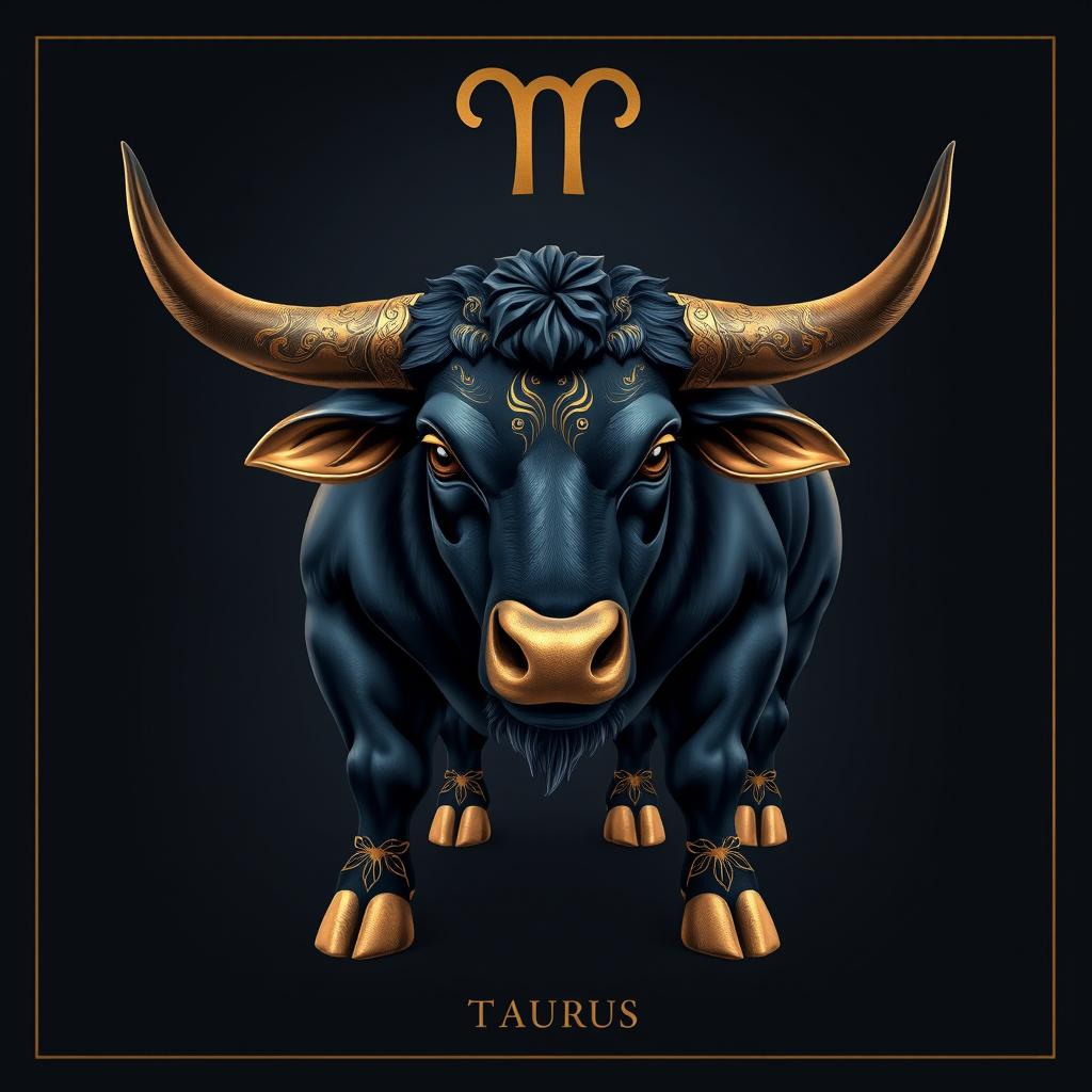 A realistic and playful representation of the Taurus zodiac sign, featuring a beautifully designed bull as the central figure