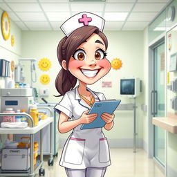 A playful and humorous depiction of a nurse with an exaggerated Ahegao face, featuring wide eyes and a blissful expression