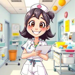 A playful and humorous depiction of a nurse with an exaggerated Ahegao face, featuring wide eyes and a blissful expression