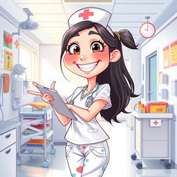 A playful and humorous depiction of a nurse with an exaggerated Ahegao face, featuring wide eyes and a blissful expression