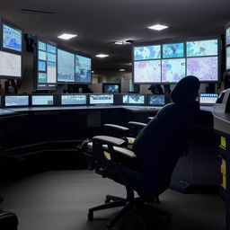 The command chair in the SWAT Control Room, a state-of-the-art, ergonomic piece of furniture designed for comfort during intense, priority-driven operations.