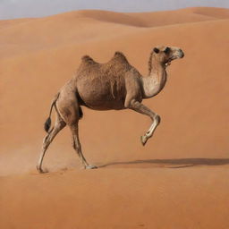 A camel flying in the desert, reciting a poem, with radiant beauty.