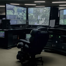 The command chair in the SWAT Control Room, a state-of-the-art, ergonomic piece of furniture designed for comfort during intense, priority-driven operations.