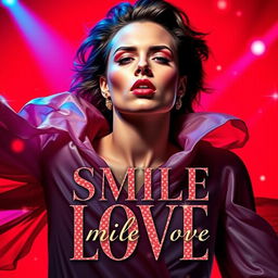 Design a book cover for 'Smile Love' that embodies the dramatic and glamorous essence of iconic pop divas