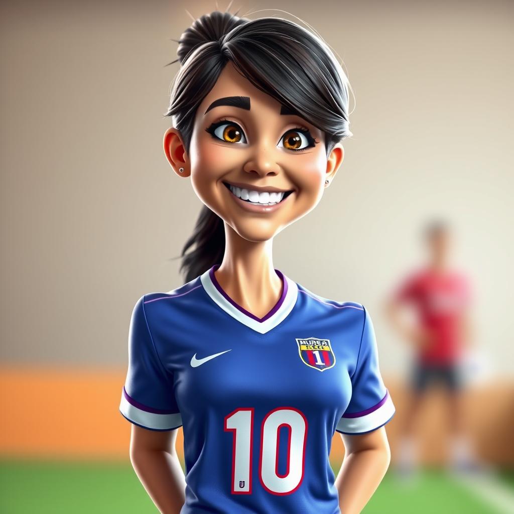 A 3D realistic caricature portrait of a nurse wearing a soccer jersey with the number 10