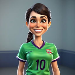 A 3D realistic caricature portrait of a nurse wearing a soccer jersey with the number 10