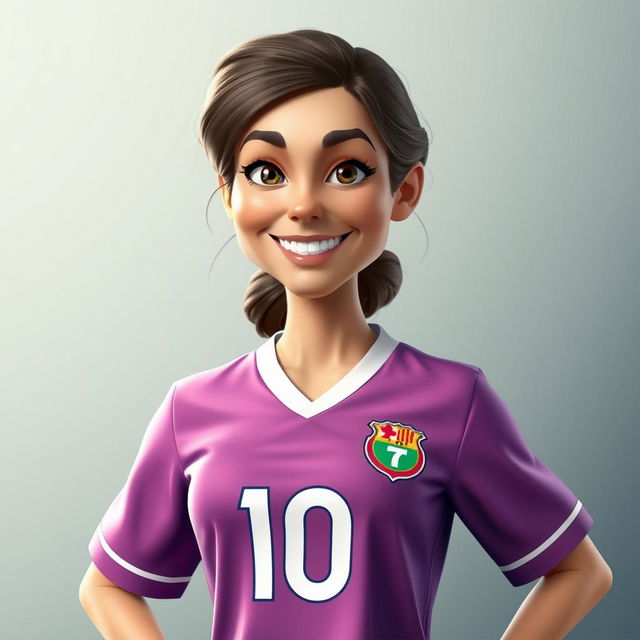 A 3D realistic caricature portrait of a nurse wearing a soccer jersey with the number 10