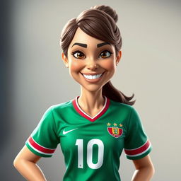 A 3D realistic caricature portrait of a nurse wearing a soccer jersey with the number 10