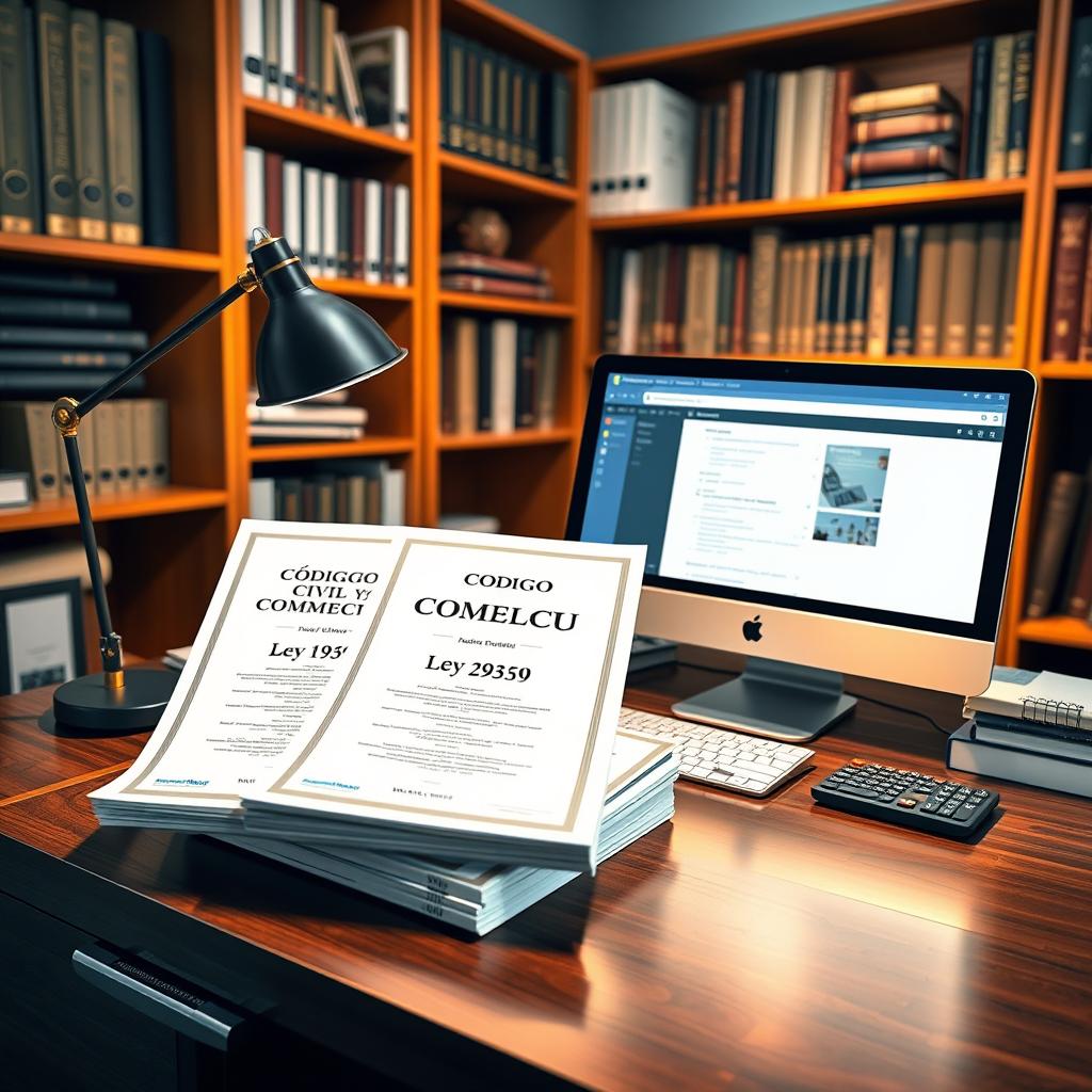 A well-organized accounting studio desk, showcasing key legal documents prominently displayed