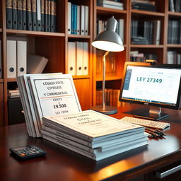 A well-organized accounting studio desk, showcasing key legal documents prominently displayed