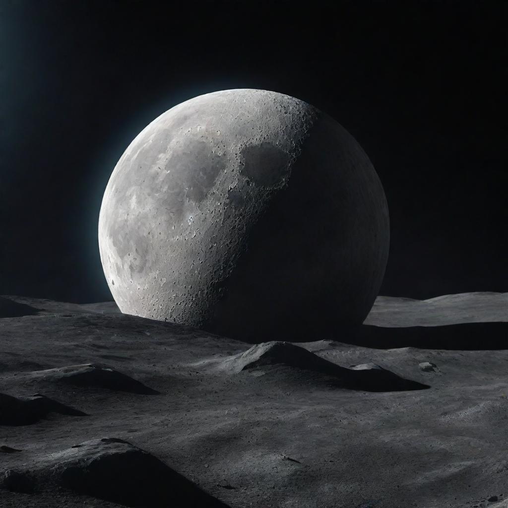 A futuristic rendition of the Moon, showcasing advanced technology and illuminating lunar landscapes.