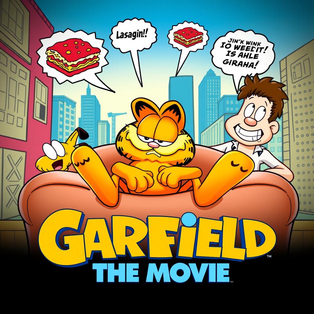 A lively and humorous poster for the animated movie "Garfield: The Movie"