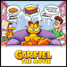 A lively and humorous poster for the animated movie "Garfield: The Movie"