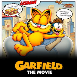 A lively and humorous poster for the animated movie "Garfield: The Movie"