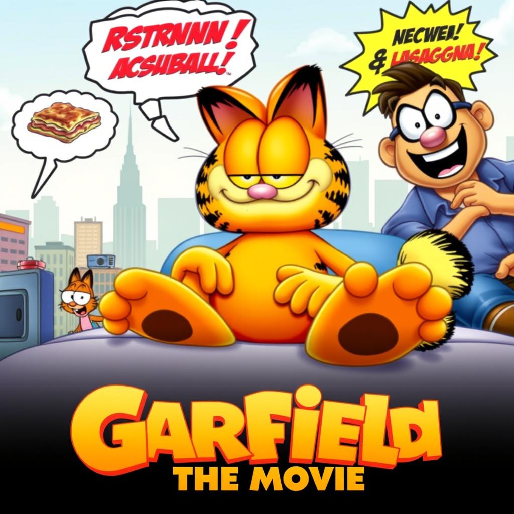 A lively and humorous poster for the animated movie "Garfield: The Movie"