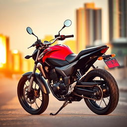 A sleek Honda CB 500 motorcycle parked on an urban street at sunset