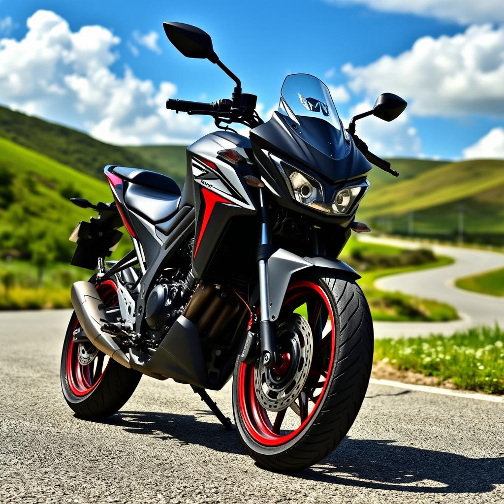 A dynamic Honda CB500F motorcycle showcased on a winding country road