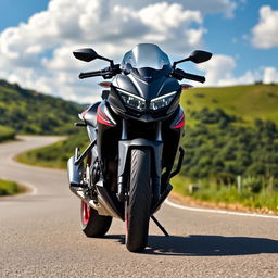 A dynamic Honda CB500F motorcycle showcased on a winding country road