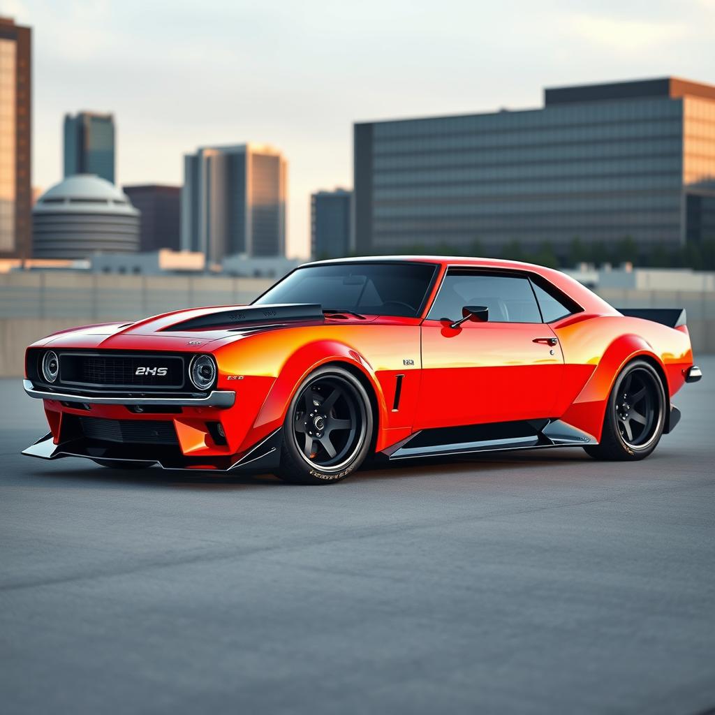 A striking 1968 Chevrolet Camaro RS reimagined as a supercar with an exotic fusion of widebody style and a futuristic BMW avant-garde aesthetic