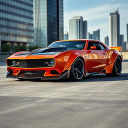 A striking 1968 Chevrolet Camaro RS reimagined as a supercar with an exotic fusion of widebody style and a futuristic BMW avant-garde aesthetic