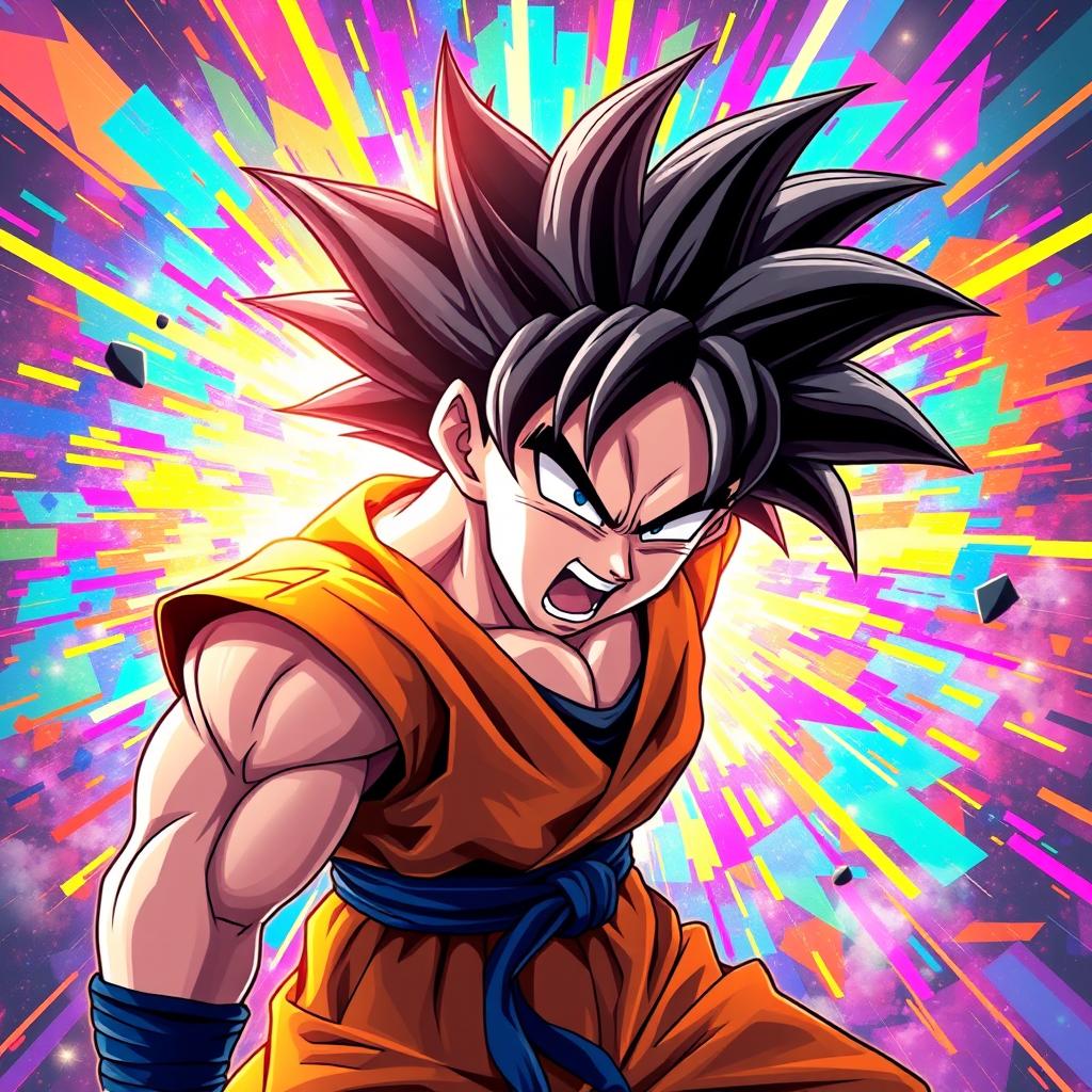 An intense and powerful depiction of Goku from Dragon Ball, showcasing him in an NFT art style