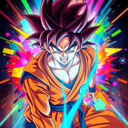 An intense and powerful depiction of Goku from Dragon Ball, showcasing him in an NFT art style