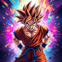 An intense and powerful depiction of Goku from Dragon Ball, showcasing him in an NFT art style