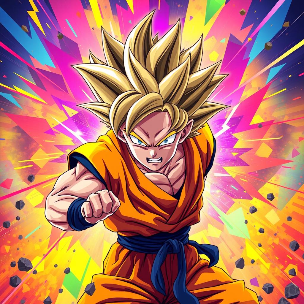 An intense and powerful depiction of Goku from Dragon Ball, showcasing him in an NFT art style