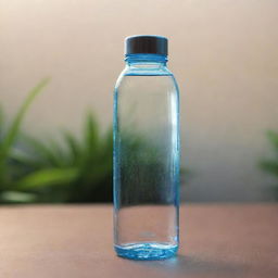 A transparent water bottle filled with pure, refreshing water, reflecting ambient light beautifully.