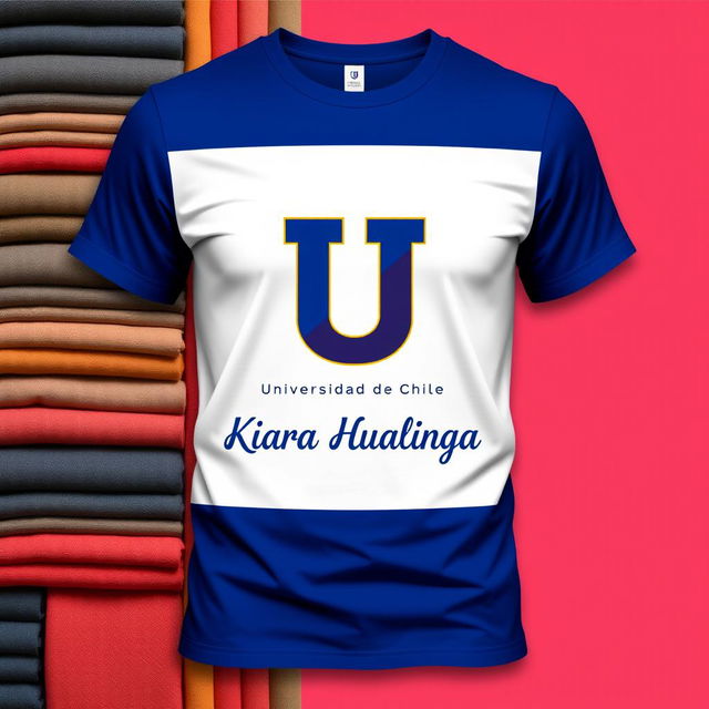 A stylish t-shirt design featuring the 'U' logo prominently displayed, representing the Universidad de Chile